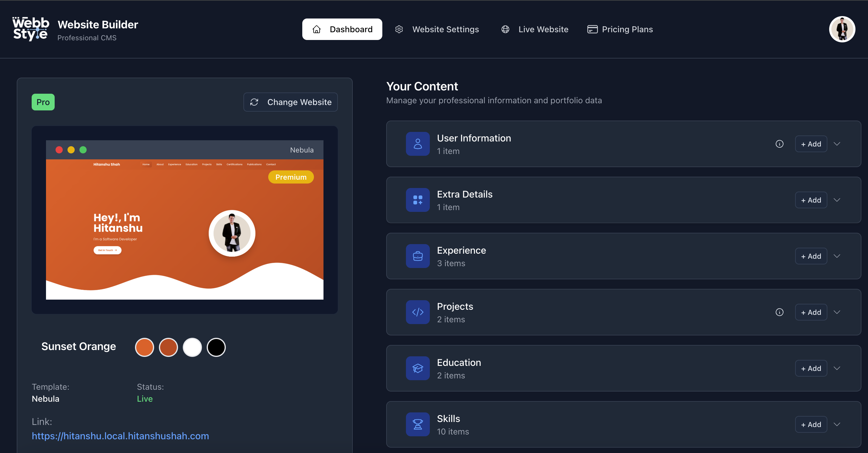Webb Style Dashboard Preview